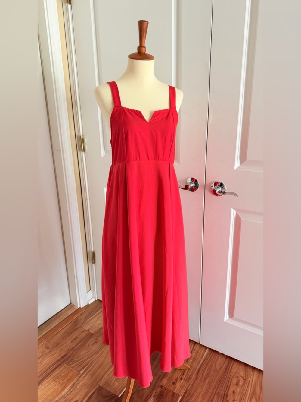 Maternity red Sleeveless V-Neck Maxi Dress - Elegant Everyday Style